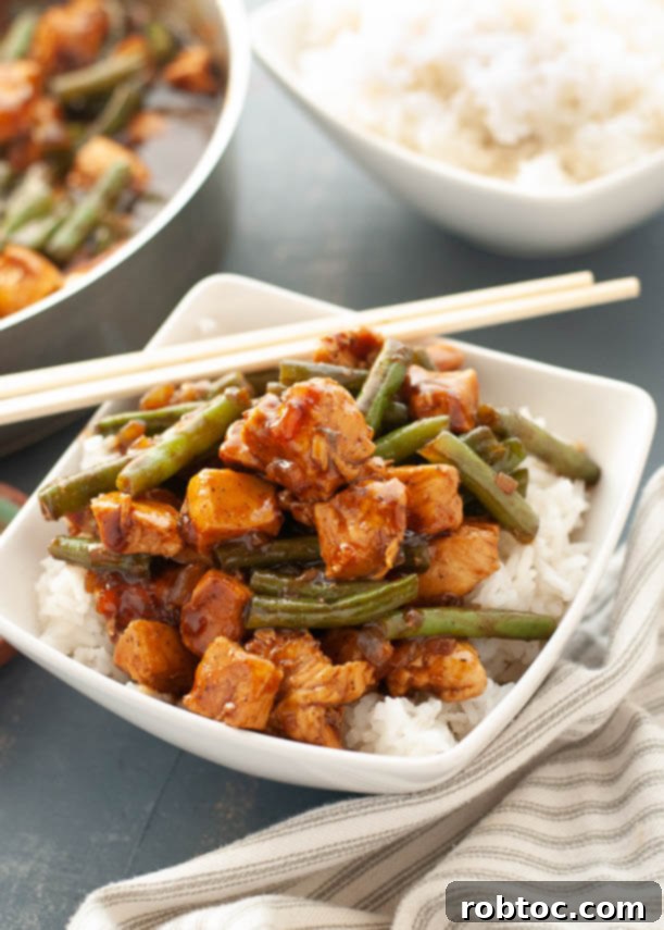 Pinterest Pin for Quick and Easy Gluten-Free Black Pepper Chicken and Green Beans recipe