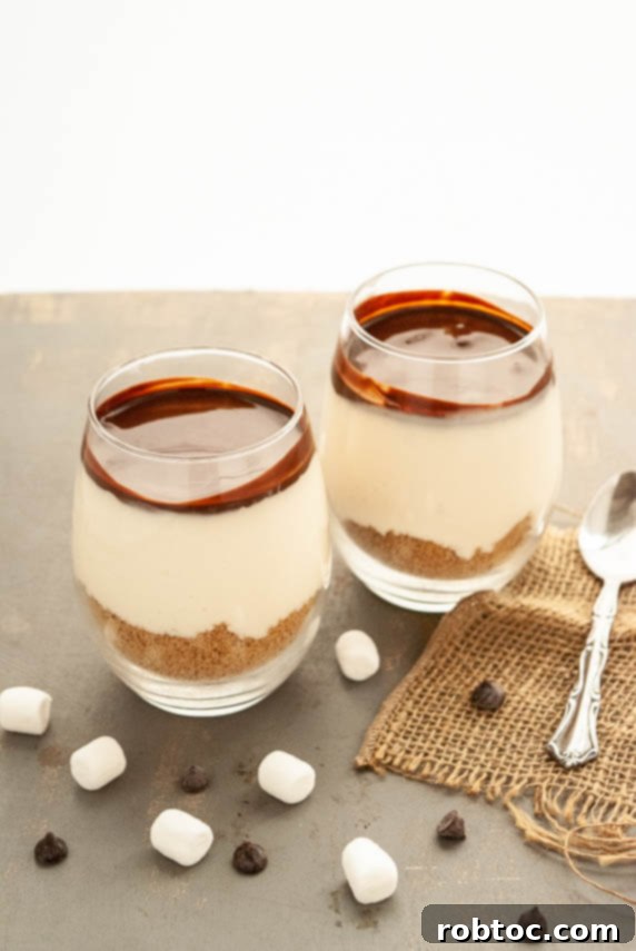 Effortless Gluten Free Dairy Free Smores Parfaits 3 Individual s'mores parfait cups with visible layers