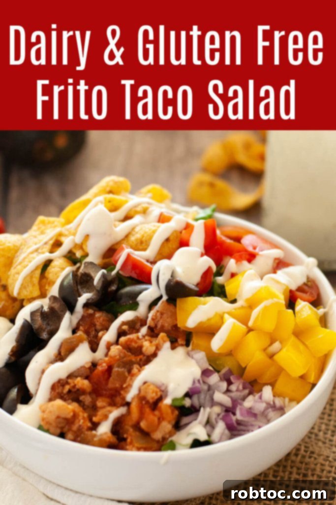 Frito Taco Salad No Gluten No Dairy All Flavor 8 Pin-friendly image for Gluten and Dairy-Free Frito Taco Salad by Allergy Awesomeness