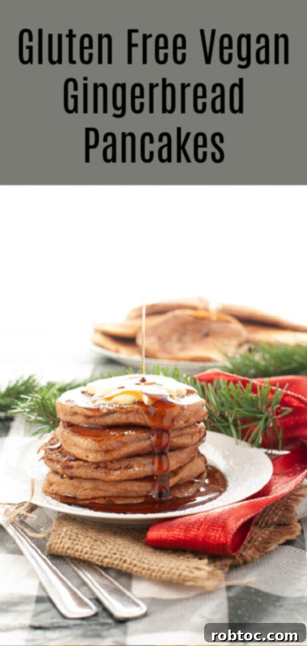 Pinterest graphic for Gluten-Free Vegan Gingerbread Pancakes by Allergy Awesomeness