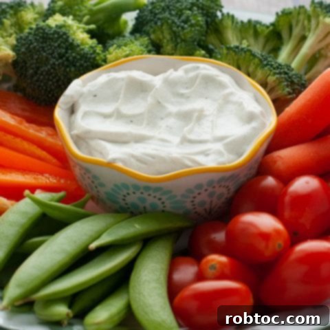 Creamy dairy-free and vegan ranch dip for healthy snacking.