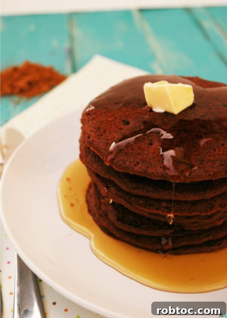 Pin this delicious Gluten-Free Vegan Chocolate Pancakes recipe for later!