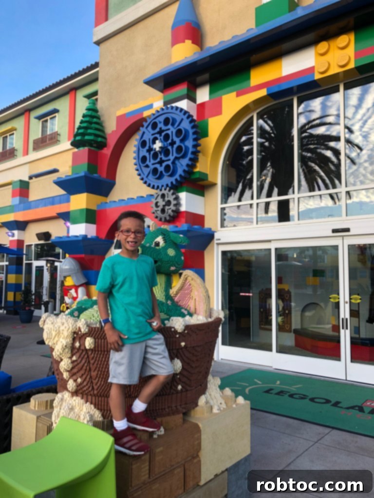 Kid with food allergies enjoying a meal at Legoland restaurant