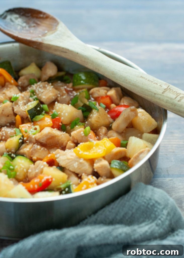 Delicious Sweet and Sour Chicken with pineapple chunks