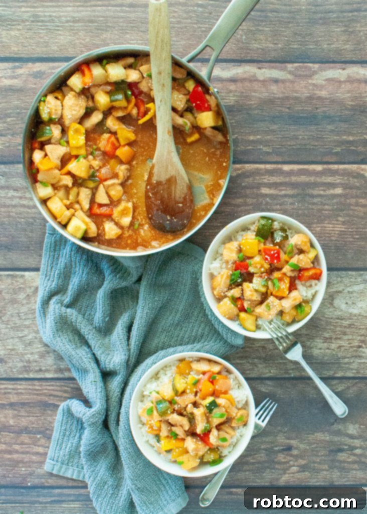 Sweet and Sour Chicken Stir Fry served over rice