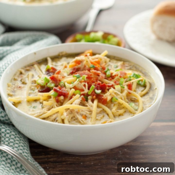 a close up shot of crack-chicken-noodle-soup-recipe-that's-gluten-and-dairy-free-in-a-white-bowl