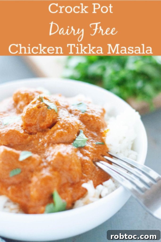 Pin this dairy-free crock pot chicken tikka masala recipe by Allergy Awesomeness