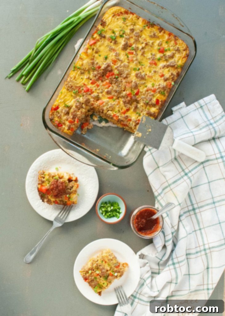 dairy free hash brown breakfast casserole with garnish