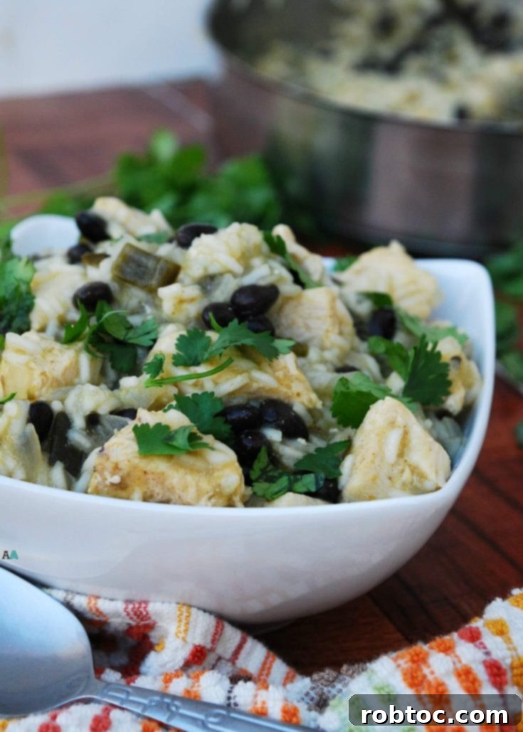 One-Pot Green Chili Chicken and Rice, a convenient and delicious meal.