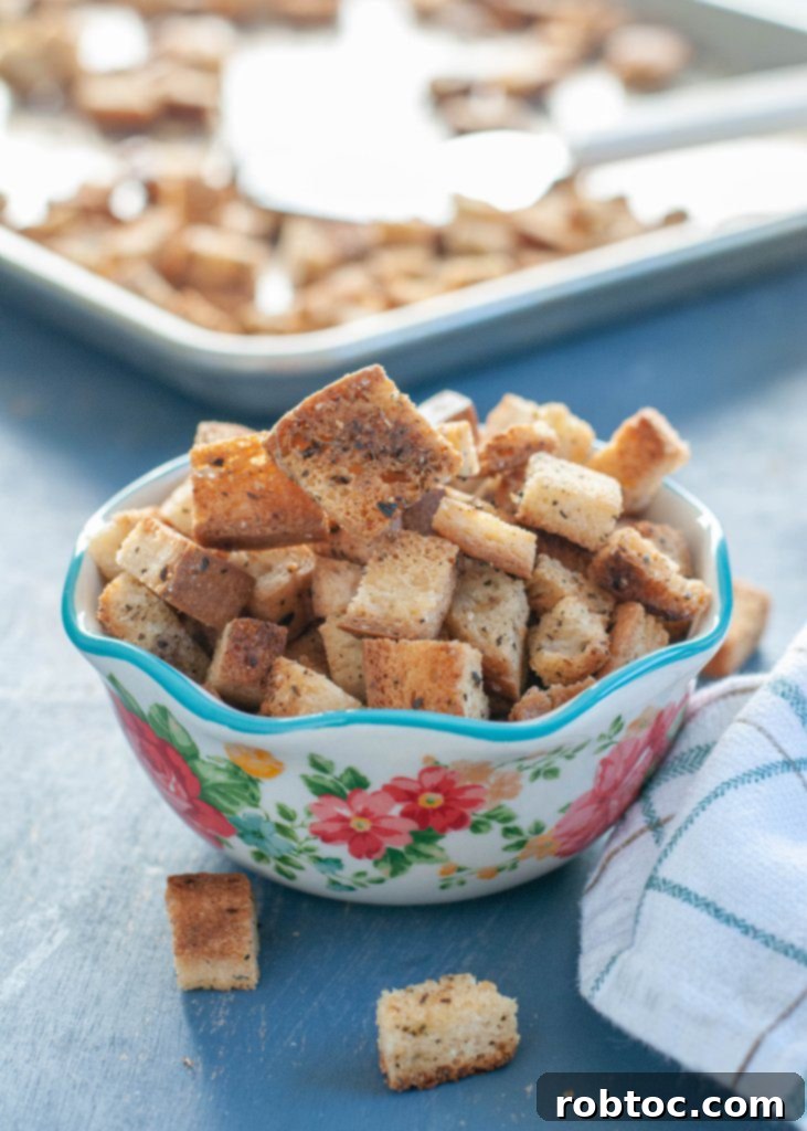 Delicious gluten-free vegan croutons ready to eat