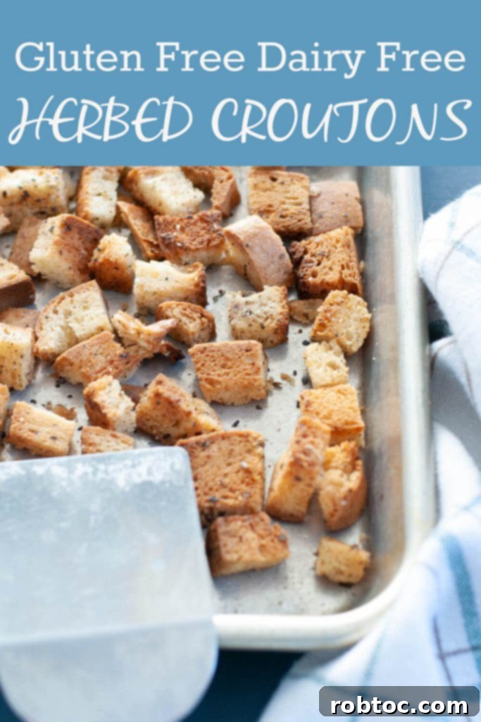 Gluten-free dairy-free herbed croutons in a serving bowl