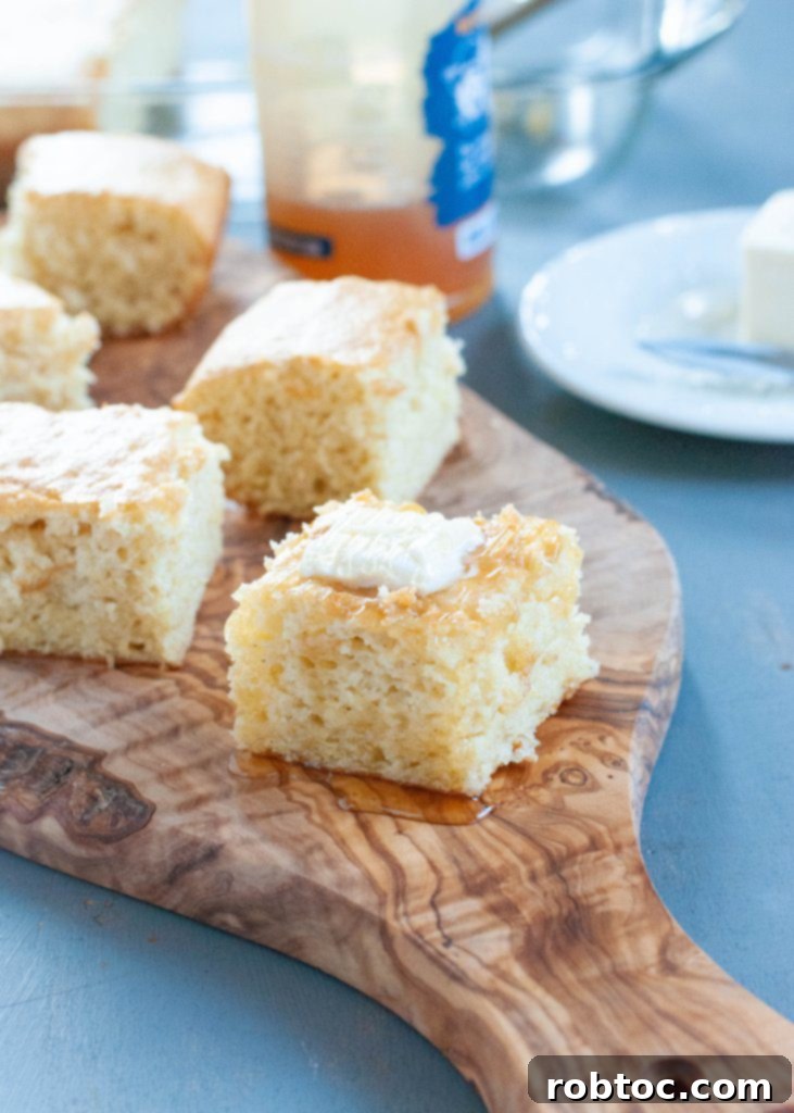 slices of sweet dairy-free gluten-free cornbread on a cutting board