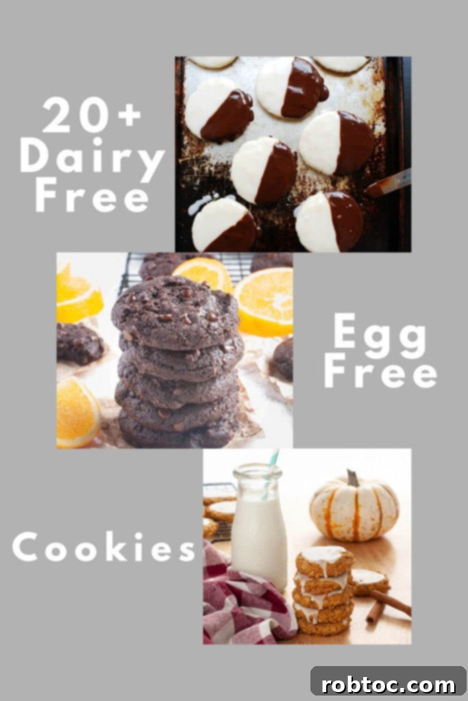 A curated collection of various dairy-free and egg-free cookie recipes, showcasing their delicious appeal for allergy-friendly baking.