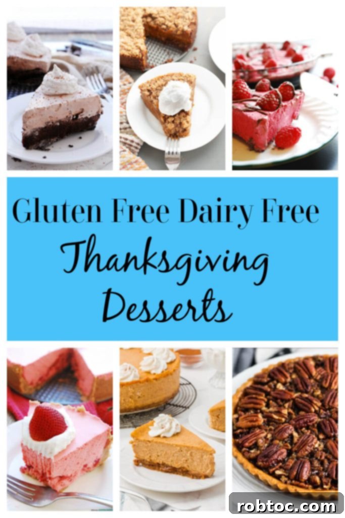 Sweet Freedom: 24 Gluten-Free, Dairy-Free Thanksgiving Desserts 2 A collage of delicious gluten-free and dairy-free Thanksgiving desserts, including pies, tarts, and cheesecakes, arranged invitingly.
