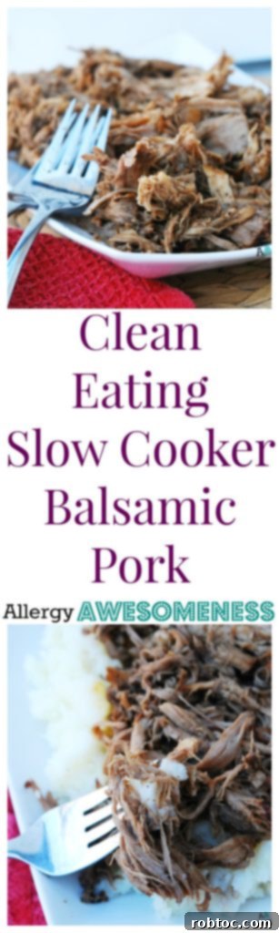 Delicious Slow Cooked Balsamic Pork Gluten Dairy Egg and Nut Free 9 Pin this recipe: Slow Cooker Balsamic Pork, clean eating and allergy-friendly