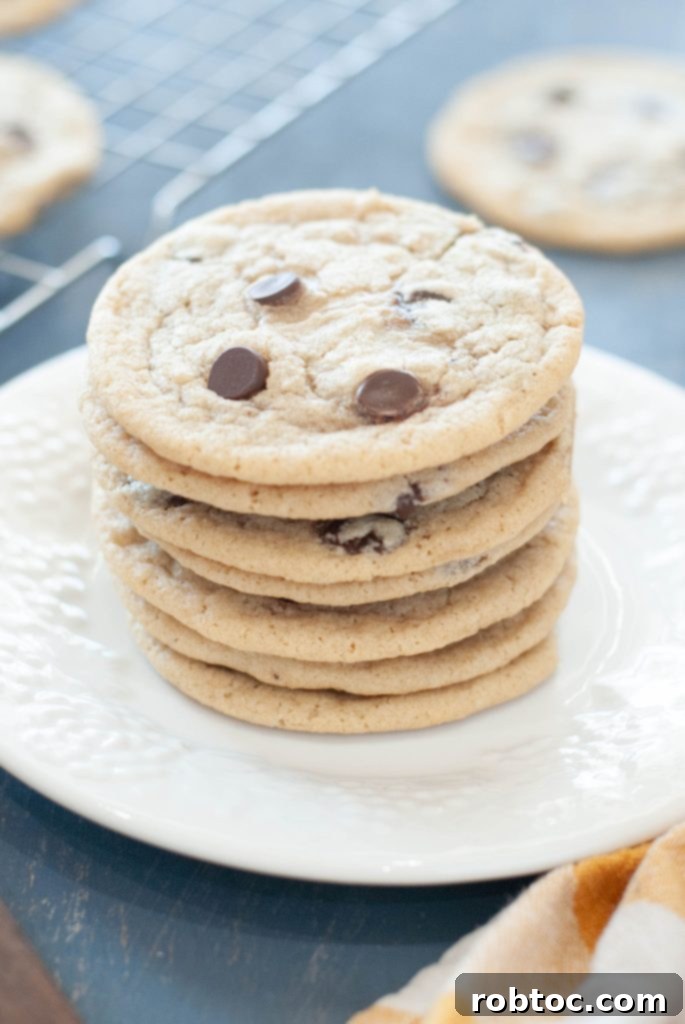 Your New Favorite Gluten-Free Dairy-Free Chocolate Chip Cookies 5 stack-of-gluten-free-dairy-free-chocolate-chip-cookies-on-a-white-plate