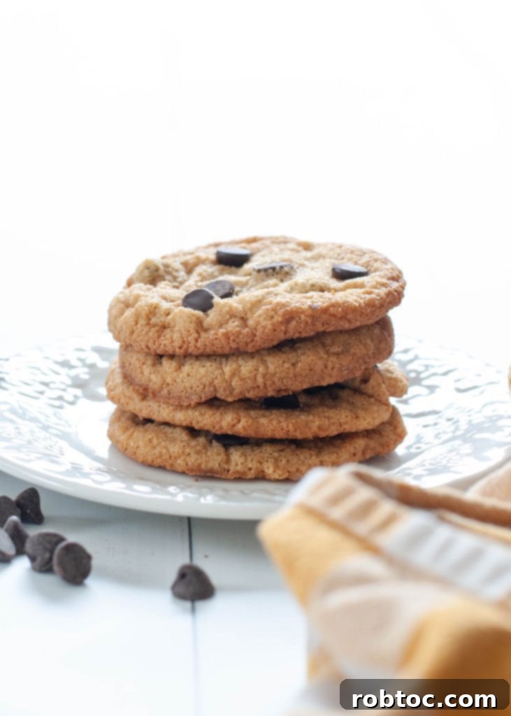 Delicious almond flour chocolate chip cookies, perfectly baked and ready to eat.