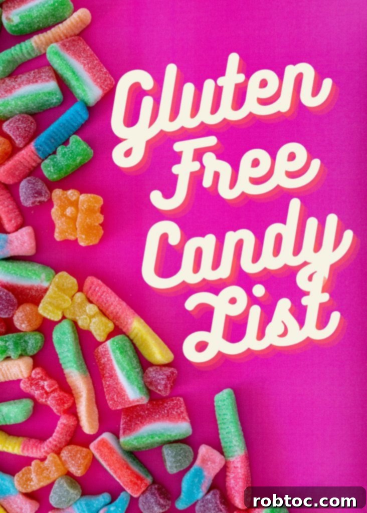 gummy kids laid on pink background with words gluten free candy list