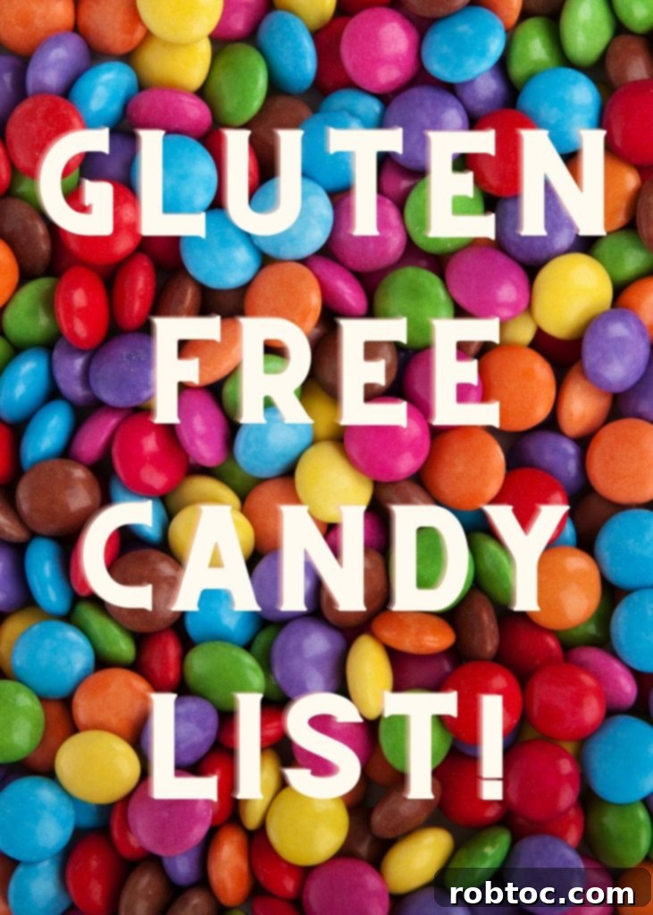 chocolate candies with the text "gluten free candy list" on top