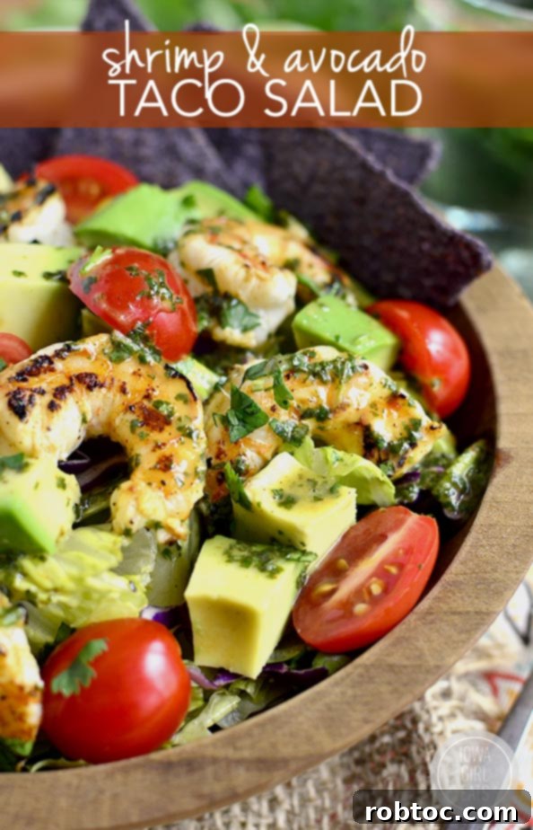 Shrimp and Avocado Taco Salad - A refreshing twist on taco night with seafood.