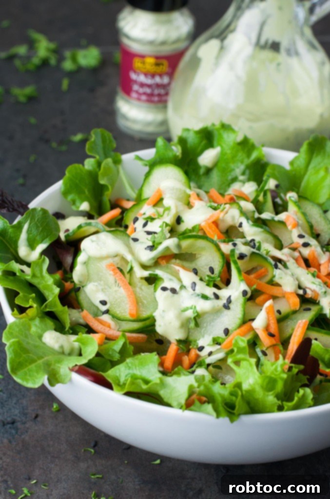 Wasabi Cucumber Avocado Dressing & Spiralized Cucumber Salad - A spicy and refreshing, innovative salad.