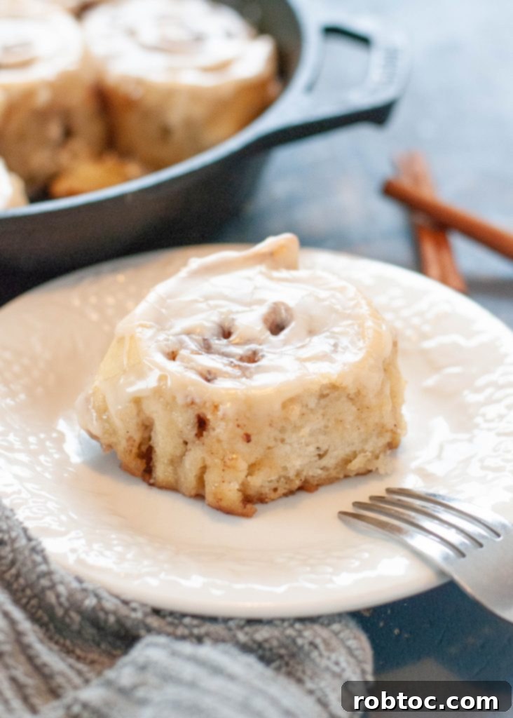 single-gluten-free-cinnamon-roll-on-a-white-plate