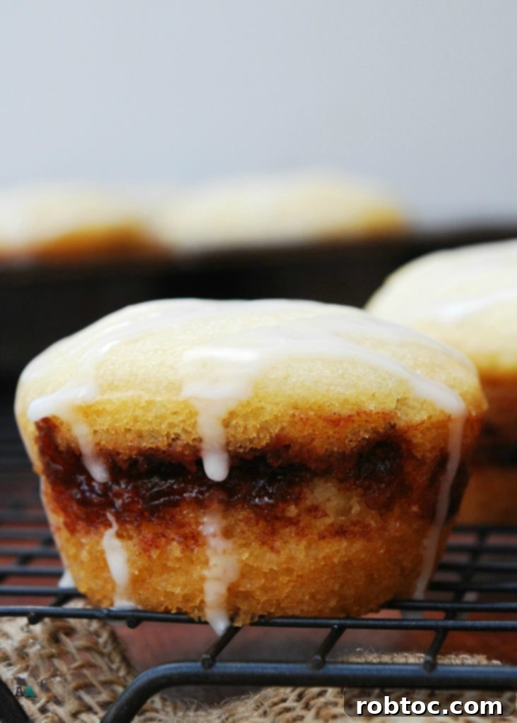 Plant-Based Gluten-Free Cinnamon Swirl Muffins 7 Closeup of gluten-free vegan Cinna-Swirl Muffins with a sweet glaze, ready to serve.