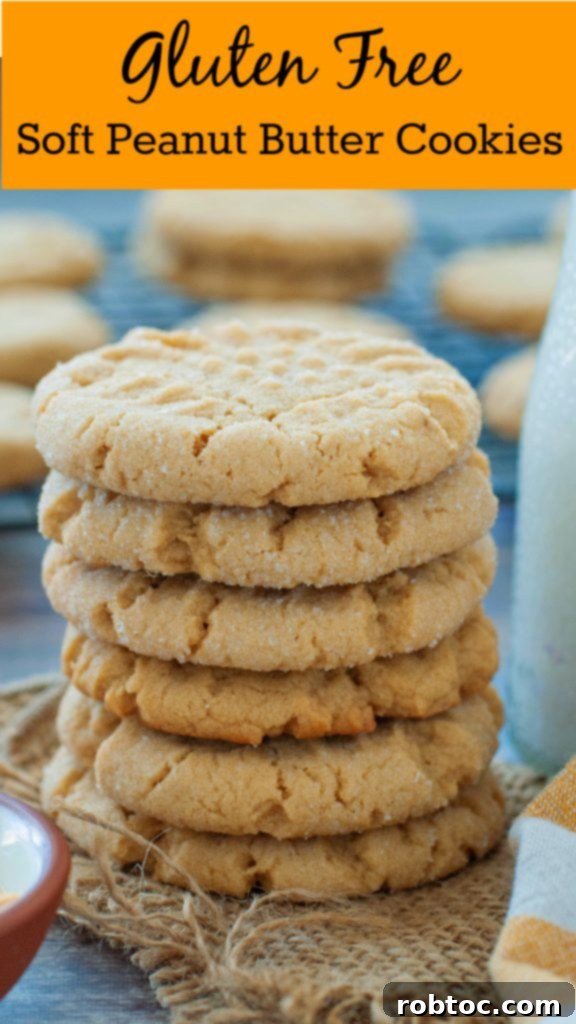 Easy Gluten-Free Peanut Butter Cookies 9 A beautifully composed Pinterest image for a soft gluten-free peanut butter cookie recipe by Allergy Awesomeness, designed for easy sharing.