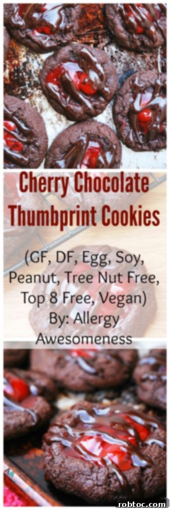 Gluten-free & Vegan Cherry Chocolate Thumbprint Cookies. Dessert recipe by AllergyAwesomeness.com