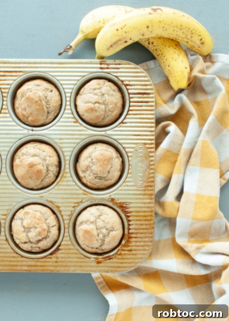 6-gluten-free-banana-muffins-in-a-muffin-tin-from-above-with-bananas