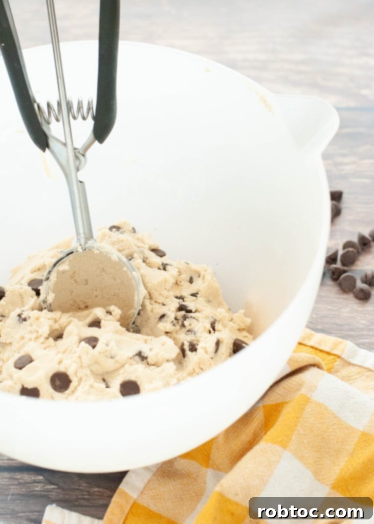 Easy Gluten Free Egg Free Edible Cookie Dough Recipe 2 edible-gluten-free-cookie-dough-in-a-white-bowl-with-a-cookie-scoop