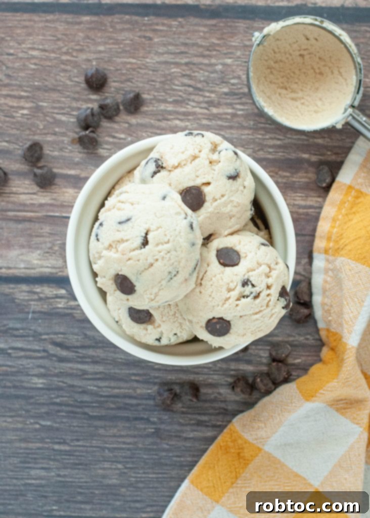 Easy Gluten Free Egg Free Edible Cookie Dough Recipe 4 scoops-of-gluten-free-edible-cookie-dough-in-a-ramekin-shot-from-above