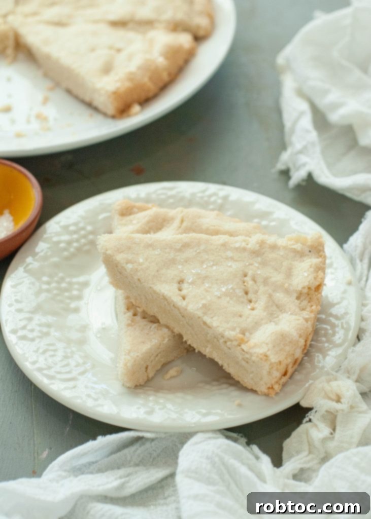 Effortless Gluten-Free Shortbread 2 gluten-free-shortbread-wedge-cookies-two-stacked-on-white-plate