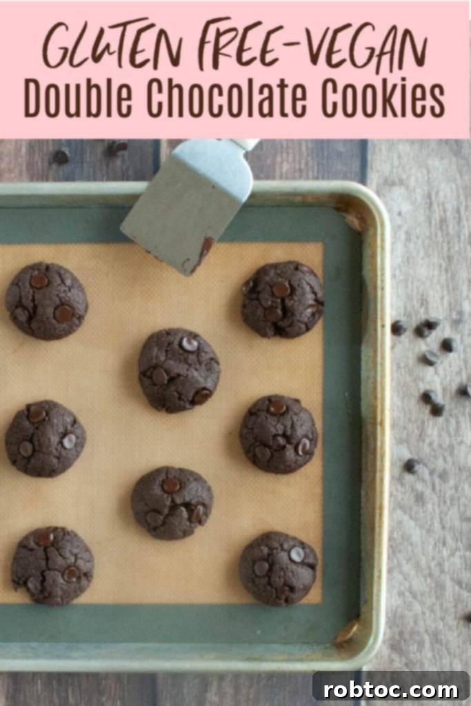 Ultimate Gluten Free Vegan Double Chocolate Cookies Top 8 Allergen Free 8 A tray of freshly baked allergy-friendly double chocolate cookies, tempting and delicious