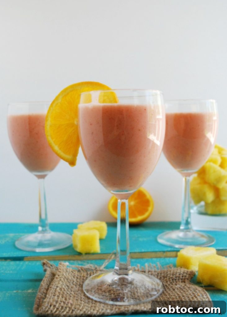 Delicious Miami Vice Smoothie in a tall glass